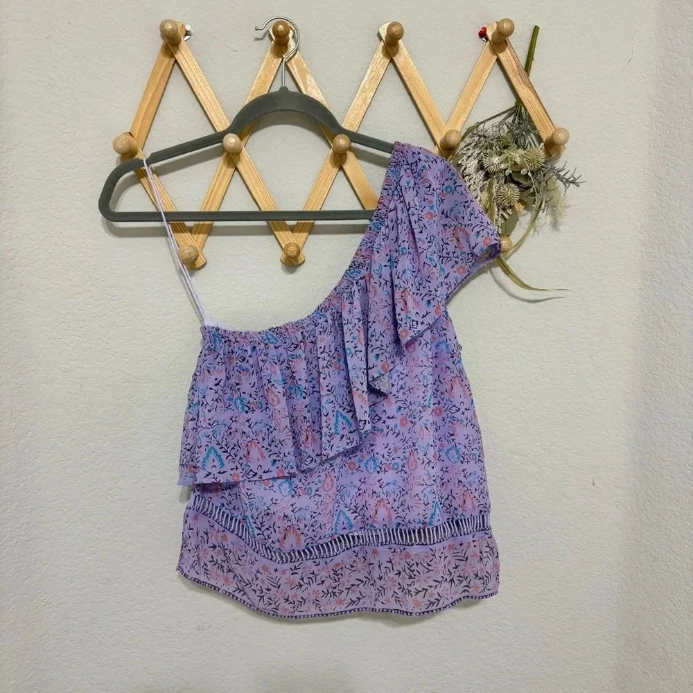 Saylor Purple Floral One Shoulder Top M